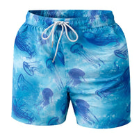 Thumbnail for Blue swim shorts with jellyfish pattern on a white background
