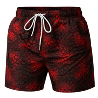 Thumbnail for Red and black snake skin patterned swim shorts with a white drawstring on a white background