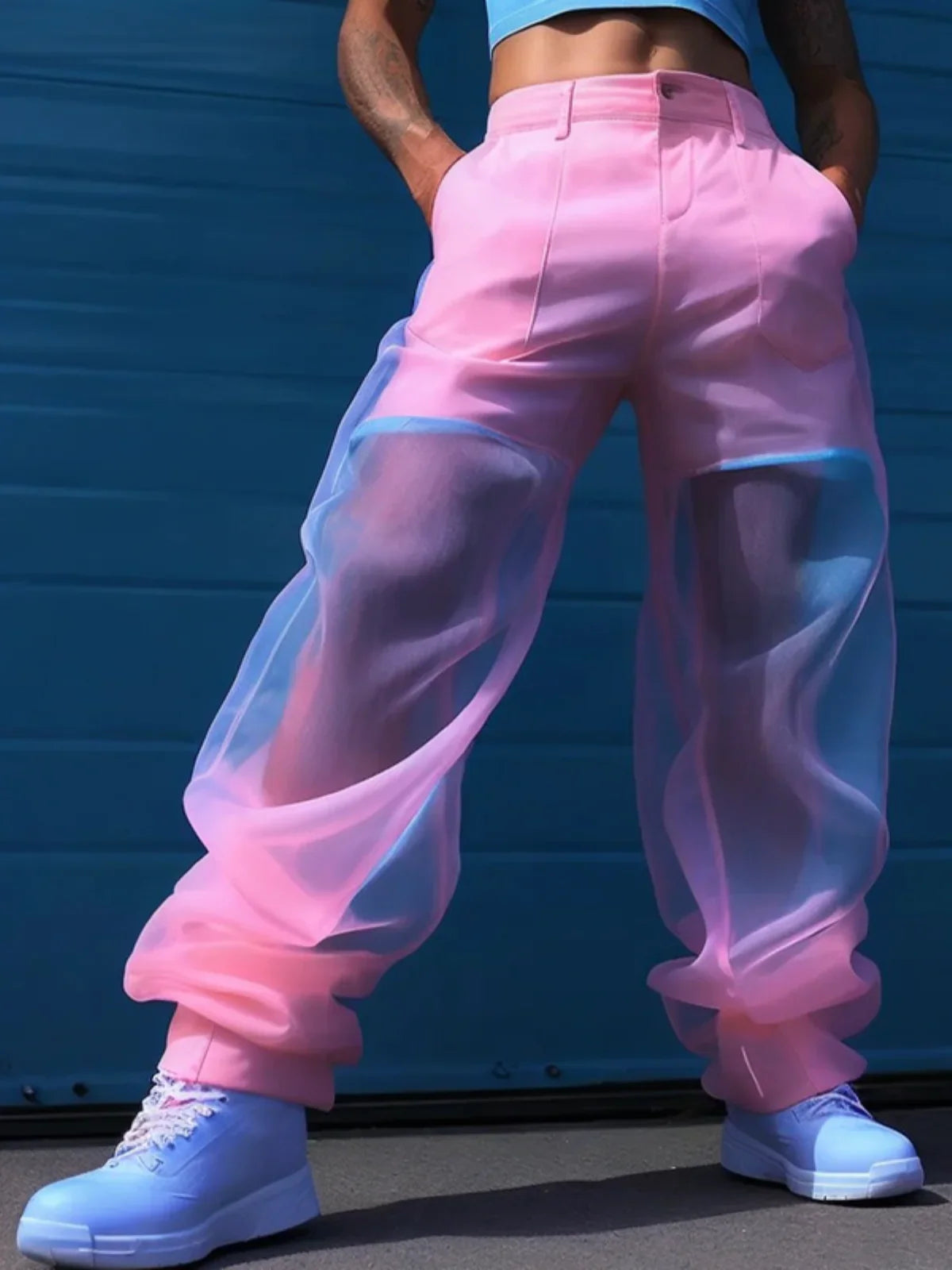 Mens See Through Pants with Pockets S-5XL