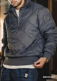 Thumbnail for Men's Workwear Quilted Coat 3M Half Zipper Cotton Coat Stand-Up Collar Shell Pattern Quilted Pullover Warm Cotton Coat -, Coats , Drestiny , Coats, FR, Grey, Jackets, L, M, S, United Kingdom, United States, XL, XXL , Drestiny , www.shopdrestiny.com
