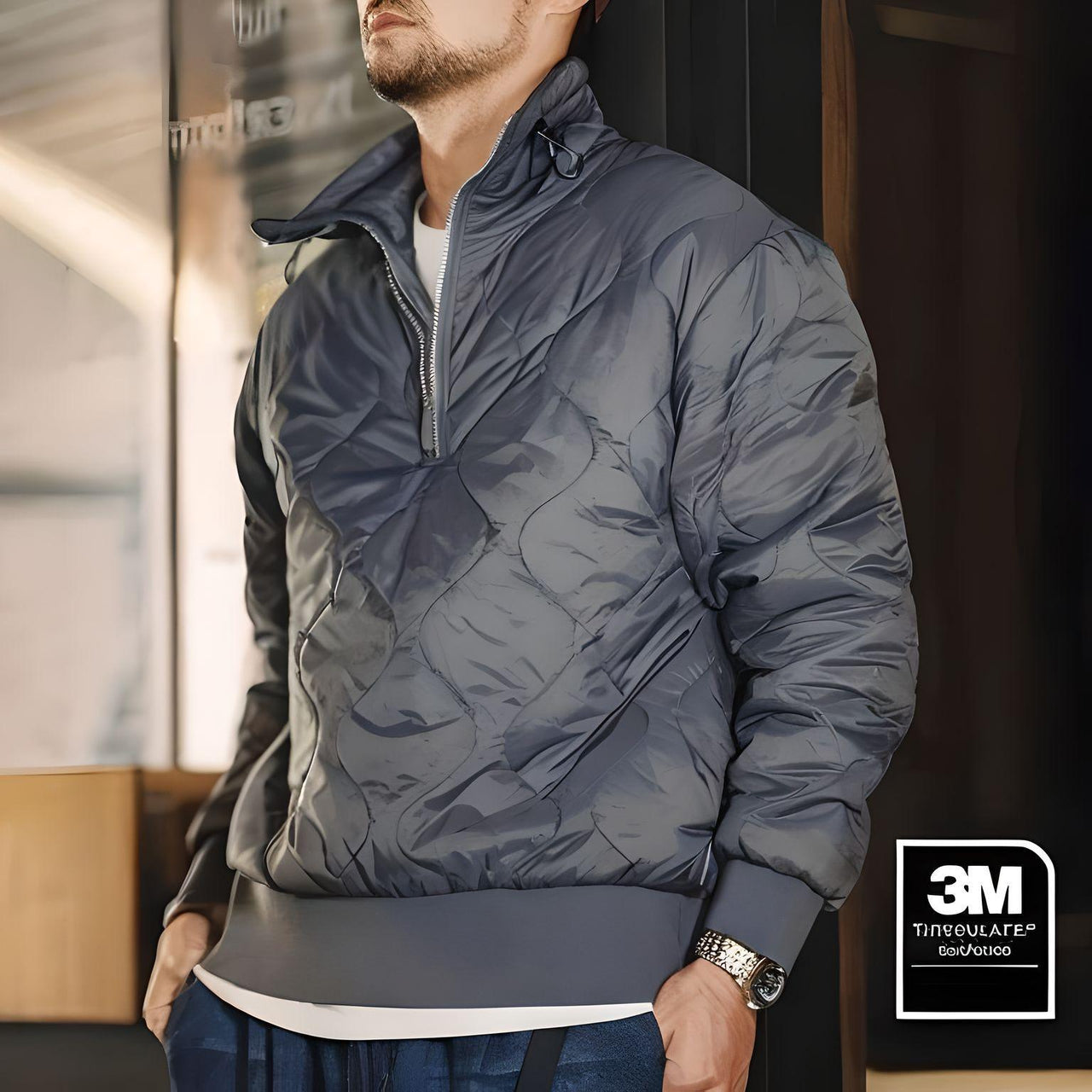 Men's Workwear Quilted Coat 3M Half Zipper Cotton Coat Stand-Up Collar Shell Pattern Quilted Pullover Warm Cotton Coat -, Coats , Drestiny , Coats, FR, Grey, Jackets, L, M, S, United Kingdom, United States, XL, XXL , Drestiny , www.shopdrestiny.com