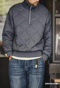 Thumbnail for Men's Workwear Quilted Coat 3M Half Zipper Cotton Coat Stand-Up Collar Shell Pattern Quilted Pullover Warm Cotton Coat -, Coats , Drestiny , Coats, FR, Grey, Jackets, L, M, S, United Kingdom, United States, XL, XXL , Drestiny , www.shopdrestiny.com