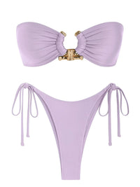 Thumbnail for Lavender bikini set with gold accents on a white background