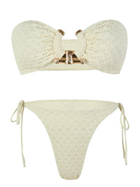 Thumbnail for White bikini set with gold accents on a white background