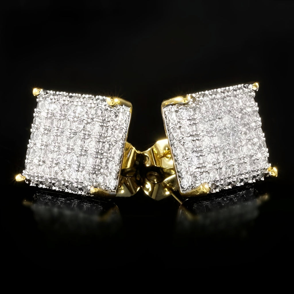 Micro Paved CZ Square Stud Earrings for Women and Men