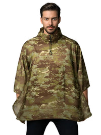 Thumbnail for Man wearing a camouflage rain poncho on a white background