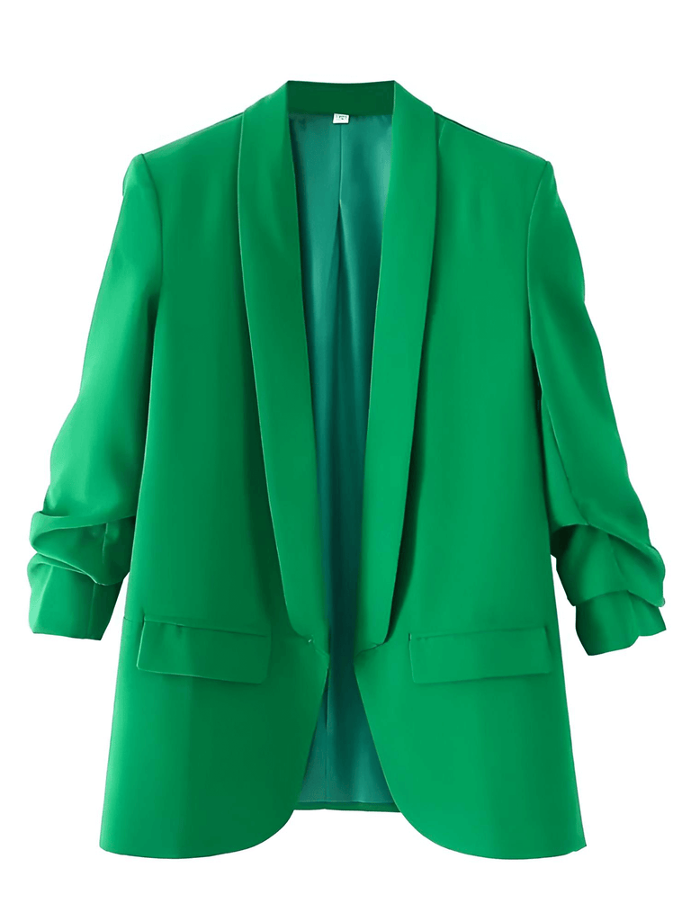Modern Three Quarter Pile Sleeve Green Blazer For Women