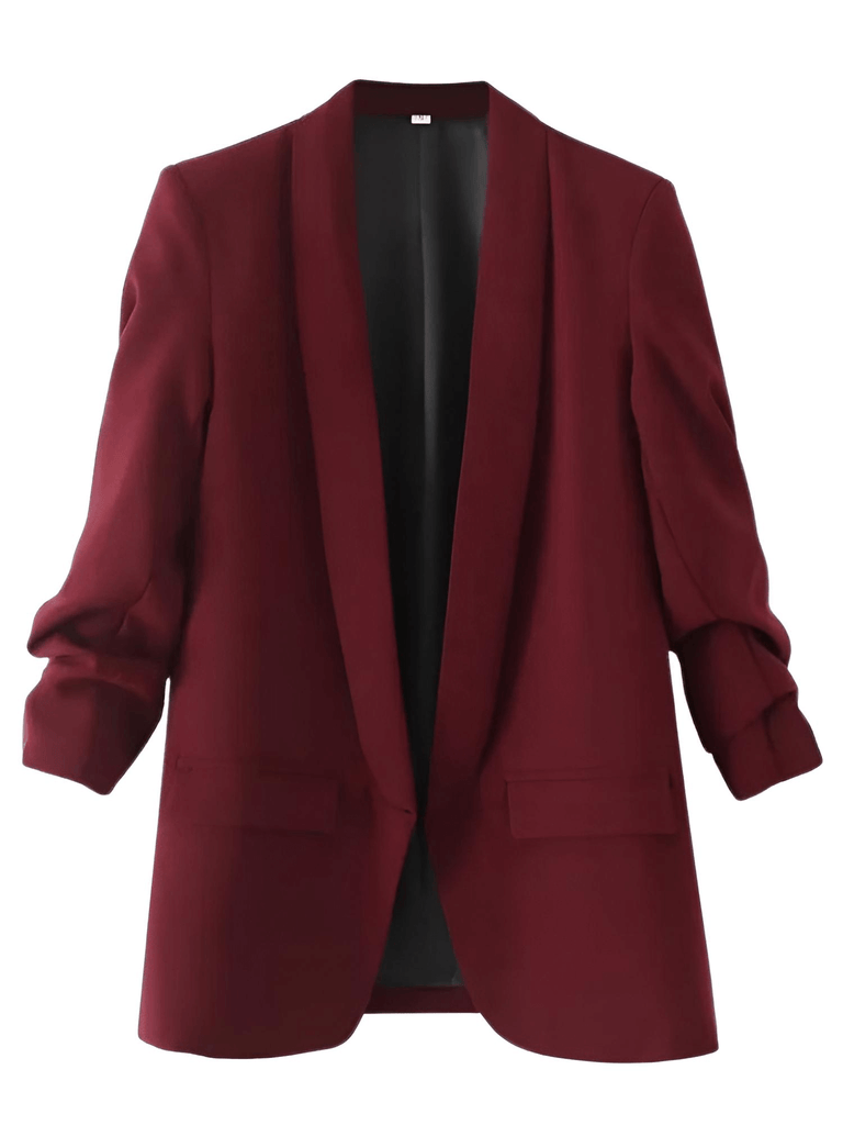 Modern Three Quarter Pile Sleeve Dark Red Blazer For Women