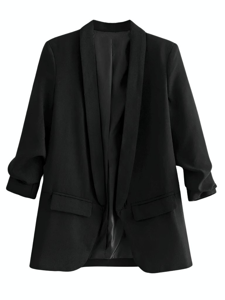 Modern Three Quarter Pile Sleeve Black Blazer For Women