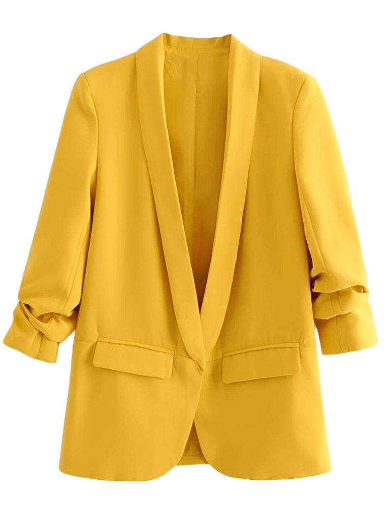 Modern Three Quarter Sleeve Yellow Blazer For Women