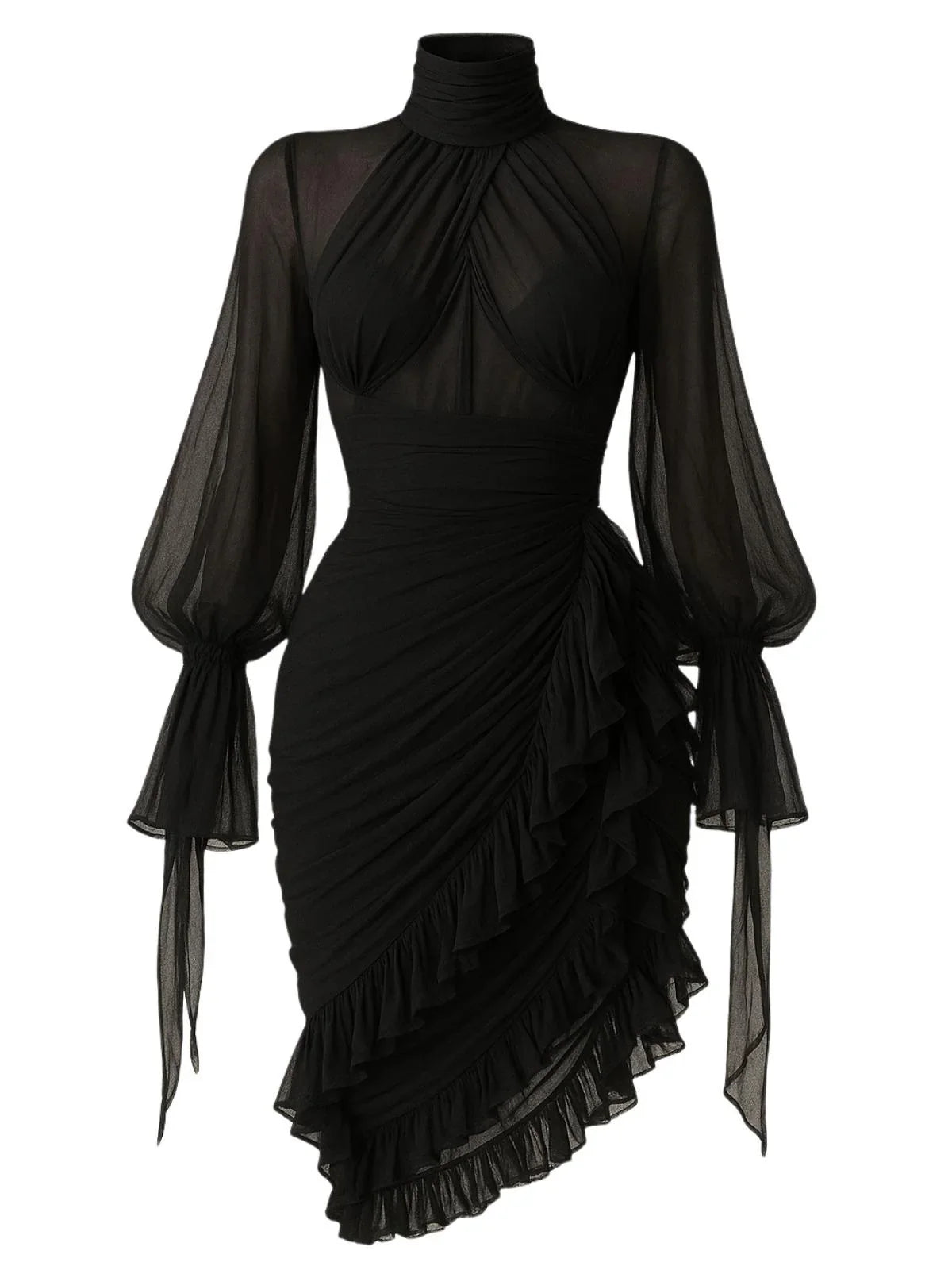 Modern Custom Short Evening Dress Chiffon Full Sleeve High Collar Cocktail Dress Pleated Birthday Party Gowns Custom