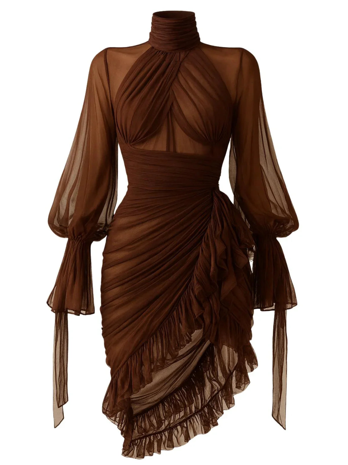 Modern Custom Short Evening Dress Chiffon Full Sleeve High Collar Cocktail Dress Pleated Birthday Party Gowns Custom