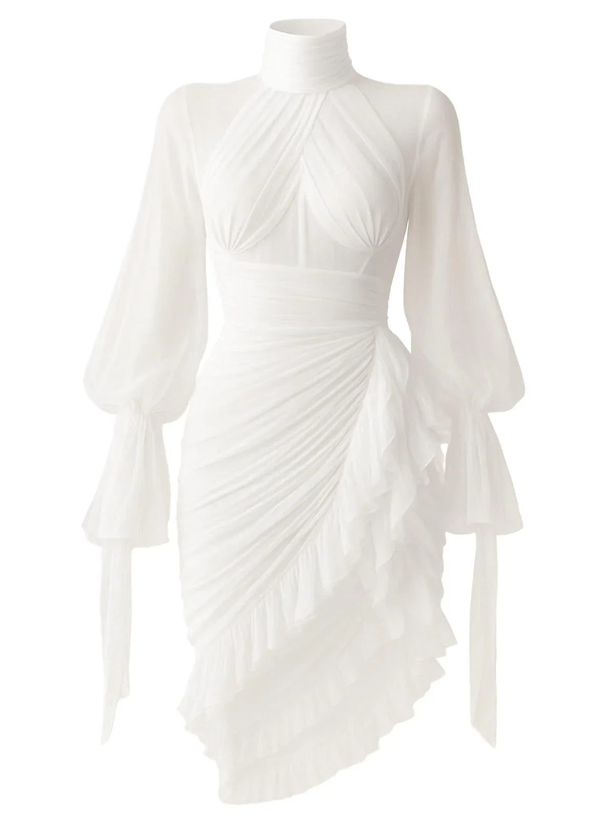 Modern Custom Short Evening Dress Chiffon Full Sleeve High Collar Cocktail Dress Pleated Birthday Party Gowns Custom