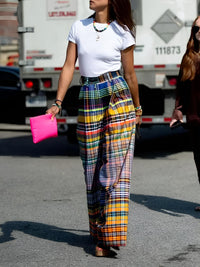 Thumbnail for Multi-Colored Women's Vintage Wide Leg Plaid Pants Spring and Summer Loose Casual Wide Leg Pants for Women, Drestiny, Casual Pants, Multicolored, Checkerboard pants, S, M, L, XL, XXL, 2XL, 3XL, XXXL, shopdrestiny.com, United States, United Kingdom