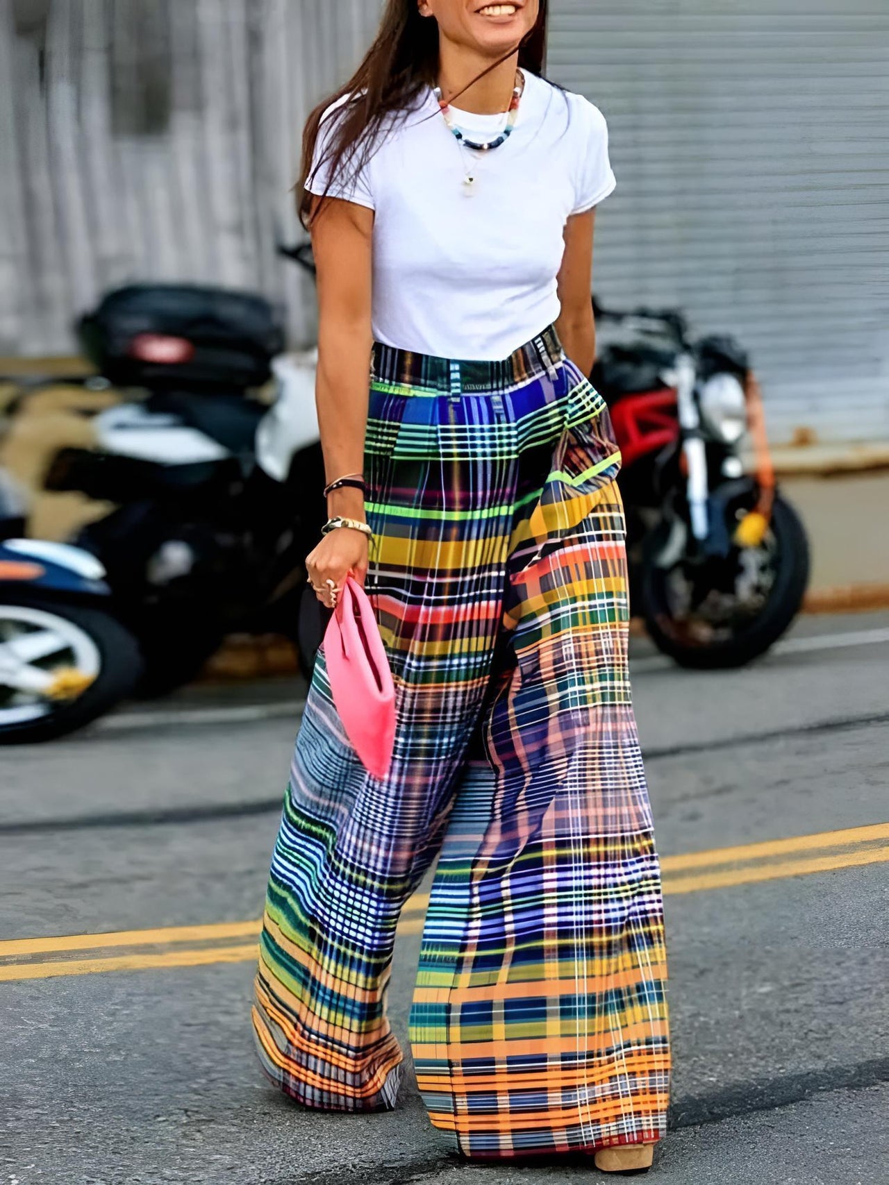 Multi-Colored Women's Vintage Wide Leg Plaid Pants Spring and Summer Loose Casual Wide Leg Pants for Women, Drestiny, Casual Pants, Multicolored, Checkerboard pants, S, M, L, XL, XXL, 2XL, 3XL, XXXL, shopdrestiny.com, United States, United Kingdom