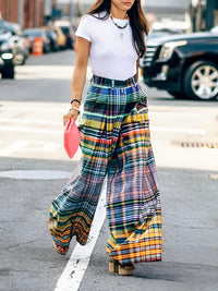 Thumbnail for Multi-Colored Women's Vintage Wide Leg Plaid Pants Spring and Summer Loose Casual Wide Leg Pants for Women, Drestiny, Casual Pants, Multicolored, Checkerboard pants, S, M, L, XL, XXL, 2XL, 3XL, XXXL, shopdrestiny.com, United States, United Kingdom