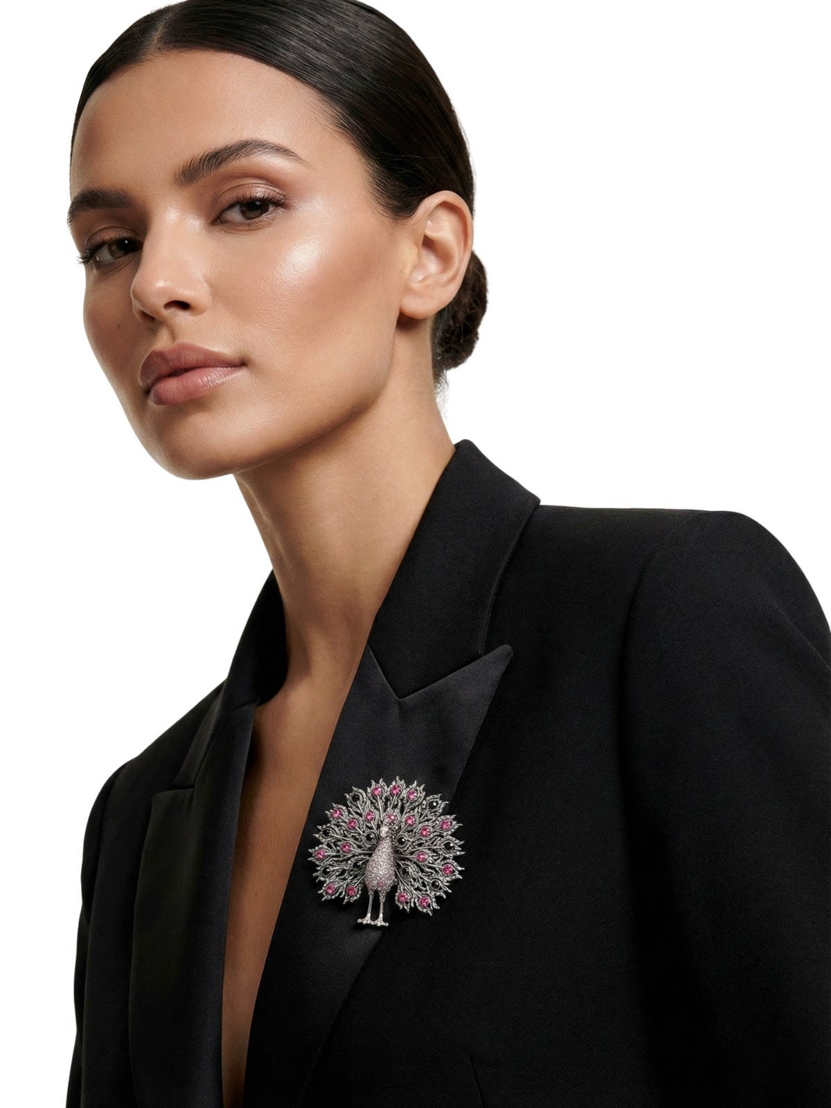 Multicolor Big Sparkling Peacock Brooches For Women