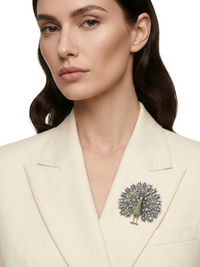 Thumbnail for Multicolor Big Sparkling Peacock Brooches For Women