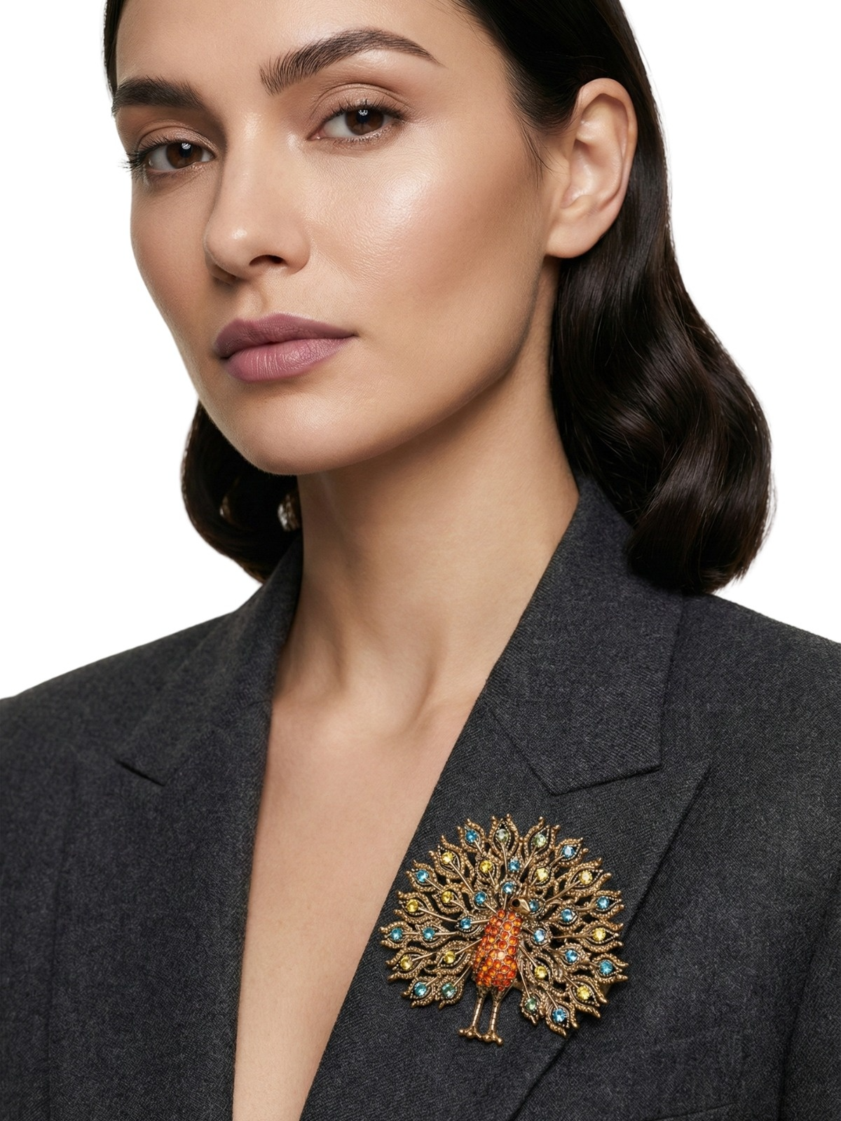 Multicolor Big Sparkling Peacock Brooches For Women