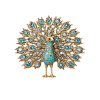 Thumbnail for Peacock brooch with gold and blue gemstones on a white background