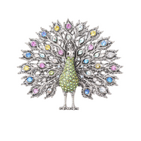 Thumbnail for Decorative peacock broach with multicolored gemstones on a white background