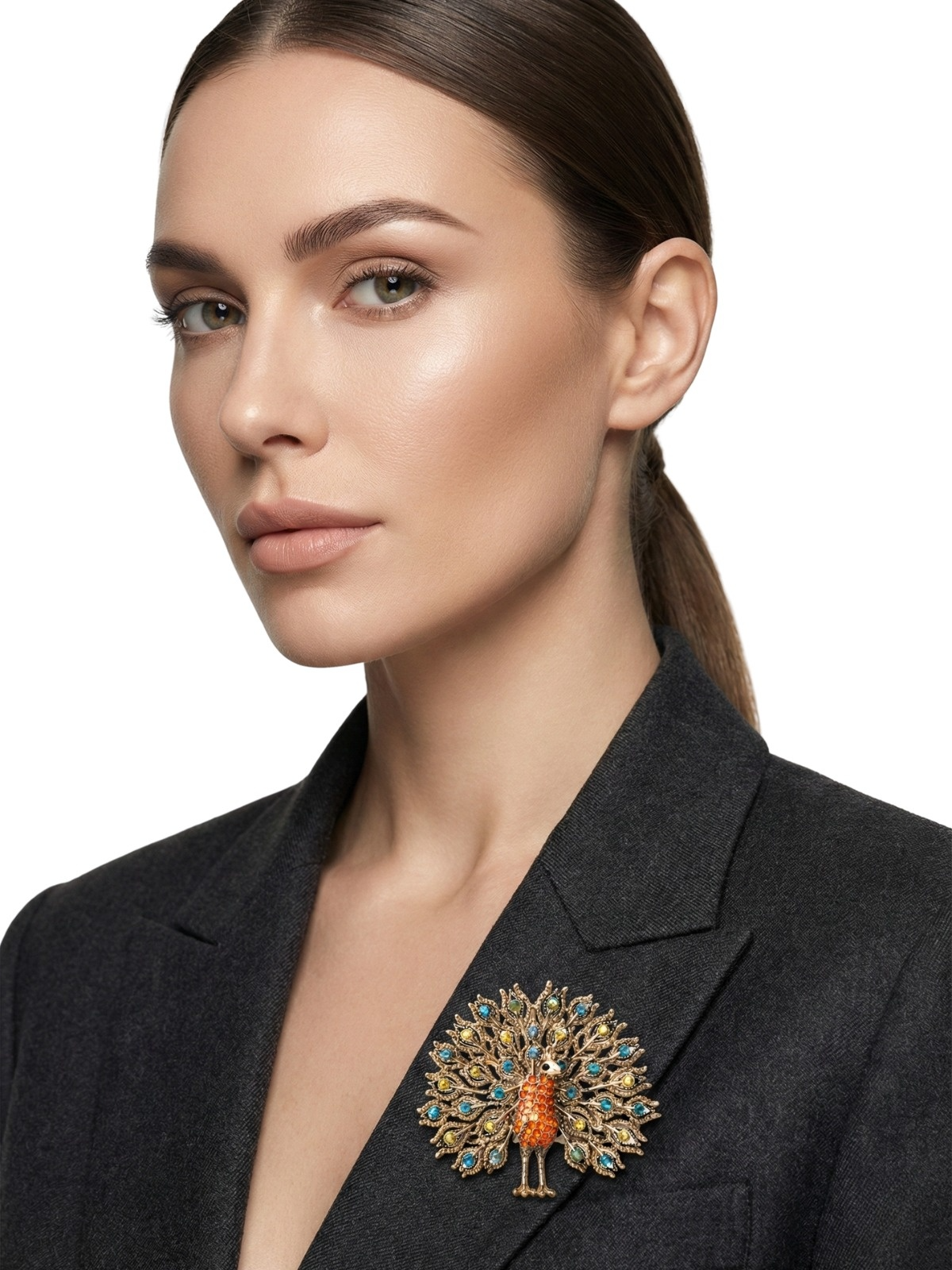 Multicolor Big Sparkling Peacock Brooches For Women