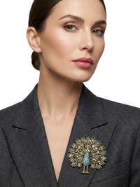 Thumbnail for Multicolor Big Sparkling Peacock Brooches For Women