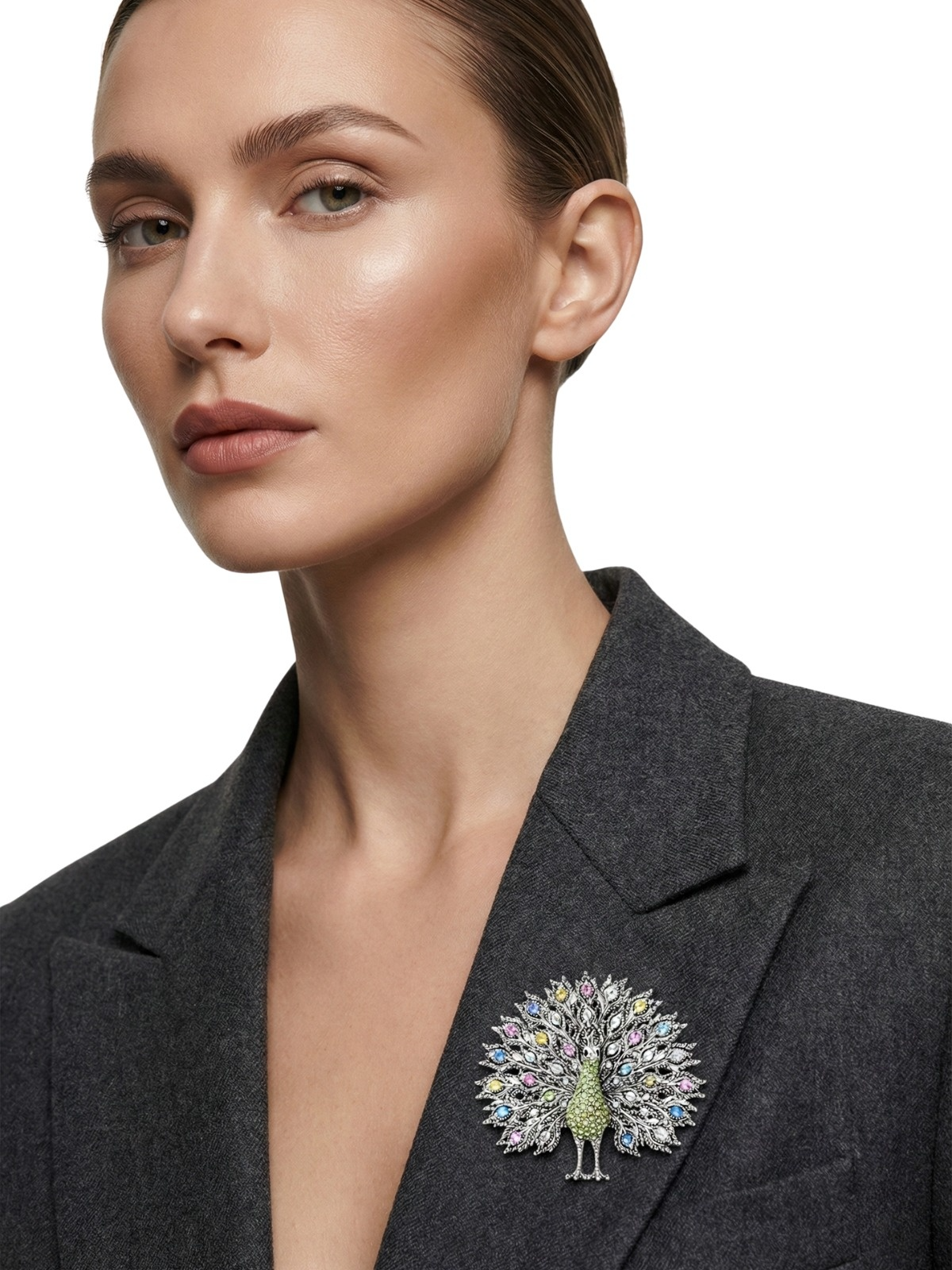 Multicolor Big Sparkling Peacock Brooches For Women