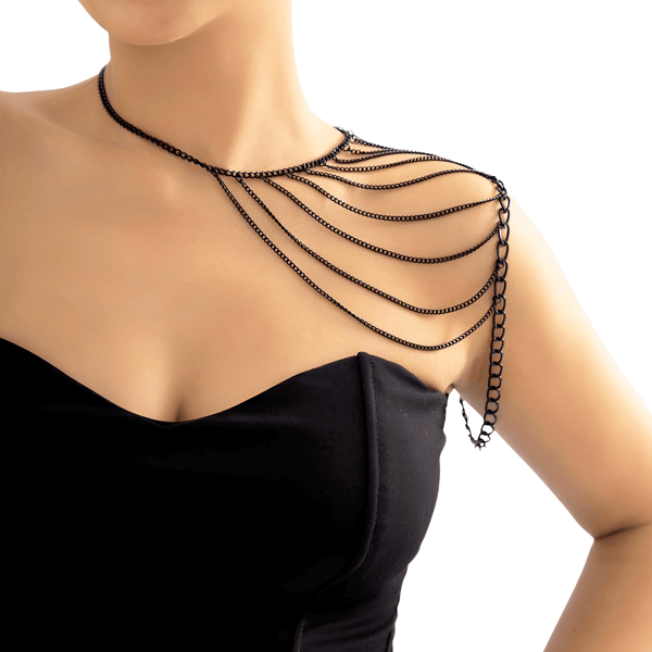 Multilayer Black Shoulder Body Chain for Women