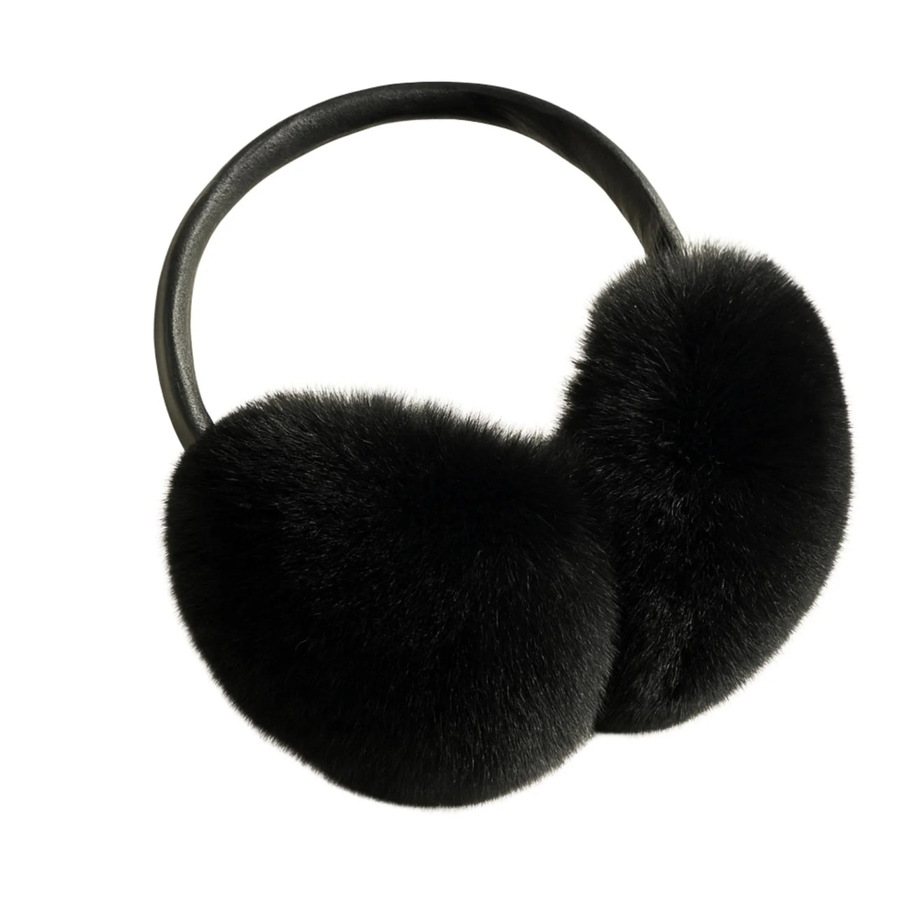 Black fur ear muffs on a white background
