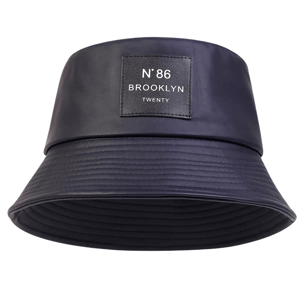 Navy Blue Faux Leather Bucket Hat