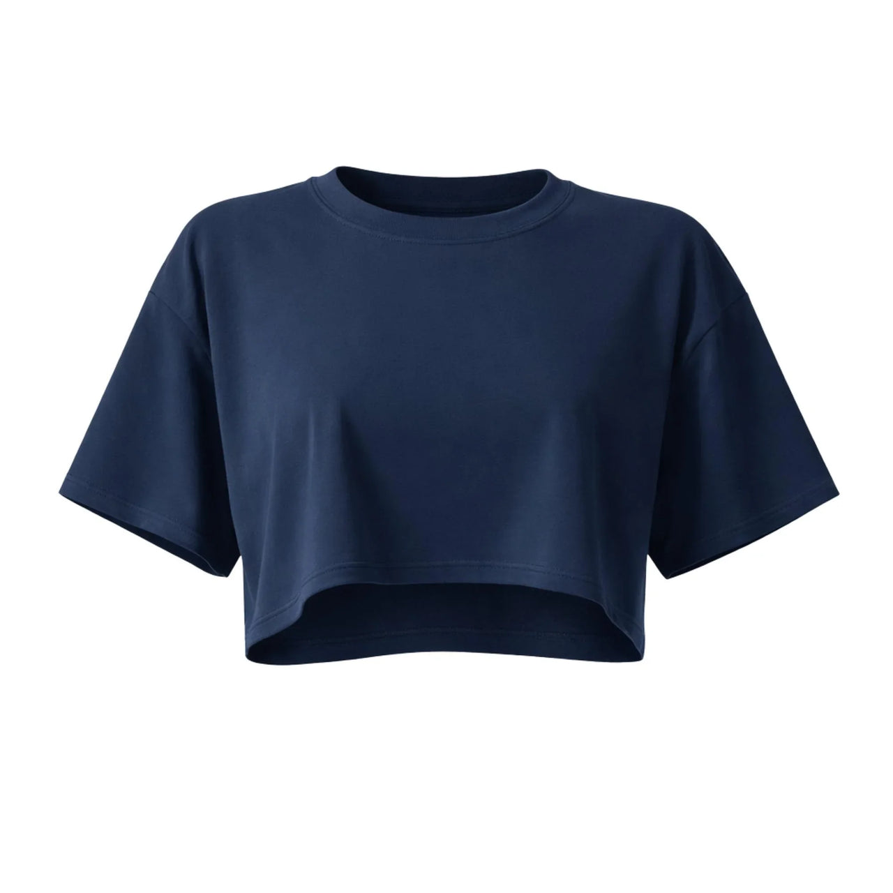 Navy blue crop top on a white background