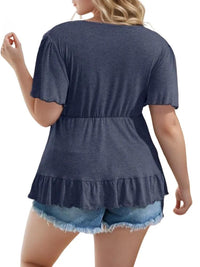 Thumbnail for New Women's Ruffled Plus Size Shirts European and American Casual Solid Color Shirts, Drestiny, Casual Shirts, Plus Size Casual Shirts, Short Sleeves, Black, Navy, Purple, Burgundy, XL, XXL, 2XL, 3XL, 4XL, 5XL, United States, USA, Canada, Australia, New Zealand, United Kingdom, UK, plus size ruffle sleeve top, womens plus size ruffled blouse, plus size peplum top with ruffles, ruffled plus size shirt for women, plus size navy tops for women, shopdrestiny.com
