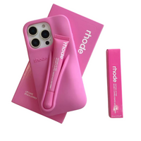 Thumbnail for Pink phone case and lip balm set with 'rhode' branding on a white background