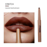 Thumbnail for Lipstick with 'rhode' branding applied to lips, showing color 'STRETCH' neutral mocha brown.