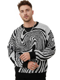 Thumbnail for New Popular Maze Pattern Pullover Sweater Jacquard Casual Round Neck Contrast Color Knitted Men's Pullover Jumpers
