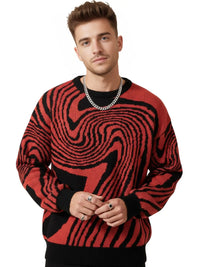 Thumbnail for New Popular Maze Pattern Pullover Sweater Jacquard Casual Round Neck Contrast Color Knitted Men's Pullover Jumpers