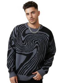 Thumbnail for New Popular Maze Pattern Pullover Sweater Jacquard Casual Round Neck Contrast Color Knitted Men's Pullover Jumpers