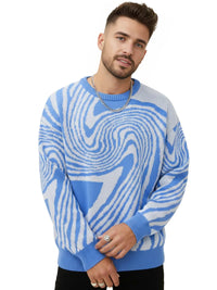 Thumbnail for New Popular Maze Pattern Pullover Sweater Jacquard Casual Round Neck Contrast Color Knitted Men's Pullover Jumpers