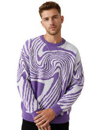 Thumbnail for New Popular Maze Pattern Pullover Sweater Jacquard Casual Round Neck Contrast Color Knitted Men's Pullover Jumpers