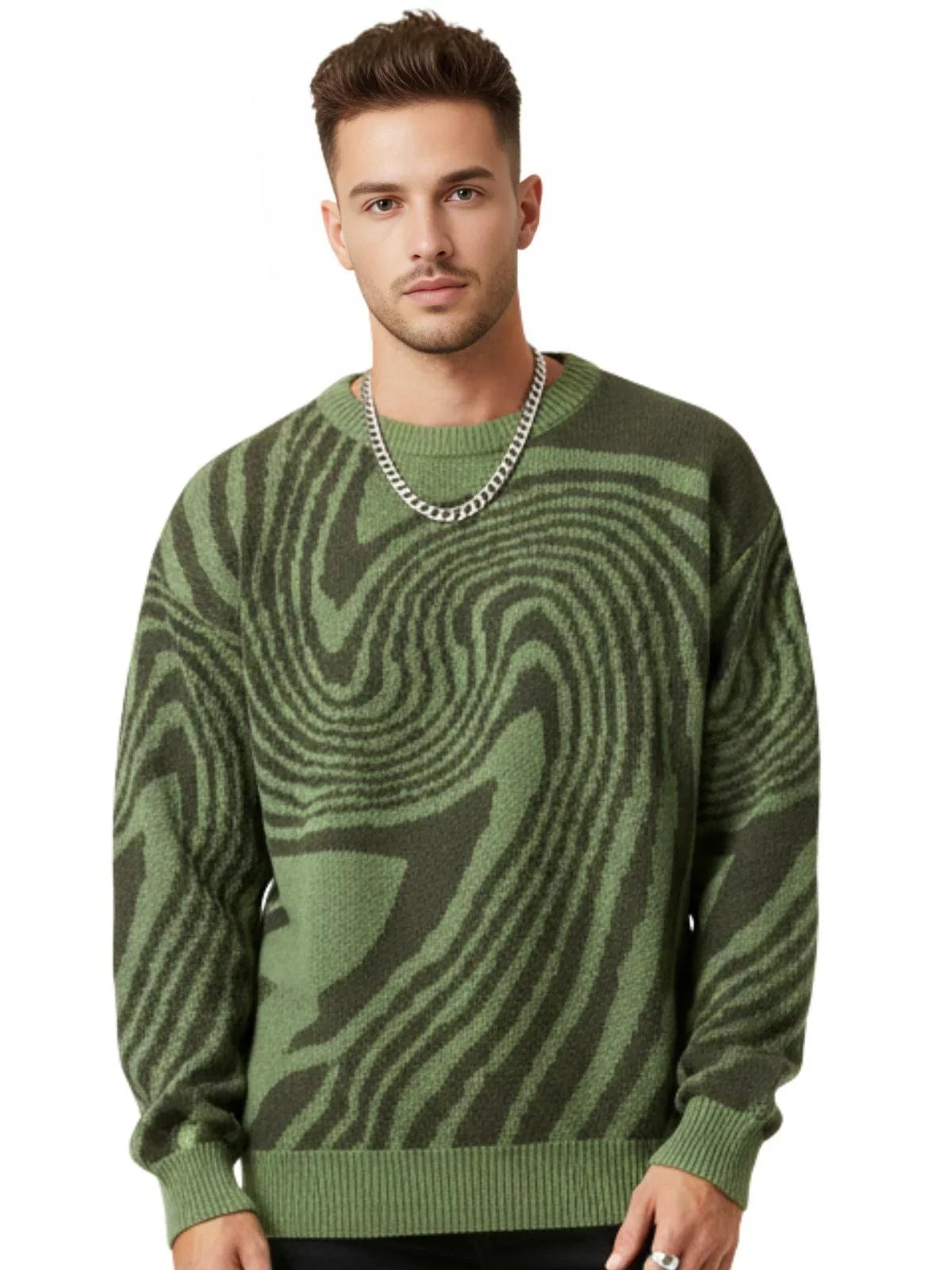 New Popular Maze Pattern Pullover Sweater Jacquard Casual Round Neck Contrast Color Knitted Men's Pullover Jumpers