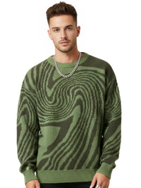 Thumbnail for New Popular Maze Pattern Pullover Sweater Jacquard Casual Round Neck Contrast Color Knitted Men's Pullover Jumpers