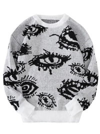 Thumbnail for White sweater with black eye pattern on a white background