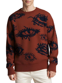 Thumbnail for Rust Red sweater with black eye patterns worn by a man on a white background