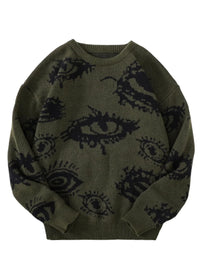 Thumbnail for New Popular Men's Abstract Eye Pullover Jacquard Pattern Sweater Casual Round Neck Knitted Men's Pullover, Drestiny, Pullovers, Sweaters, Long Sleeve, S, M, L, XL, XXL, United States, USA, Canada, Australia, New Zealand, United Kingdom, UK, Green, Khaki, Blue, Black, Dark Red, Dark Grey, White, Men's Graphic Sweater, Men's Statement Sweater, abstract print sweater men, men's retro sweater, men's patterned knitwear, men's abstract print jumper, retro men's jumper, shopdrestiny.com