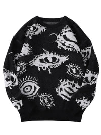 Thumbnail for Black sweater with white eye pattern on a white background