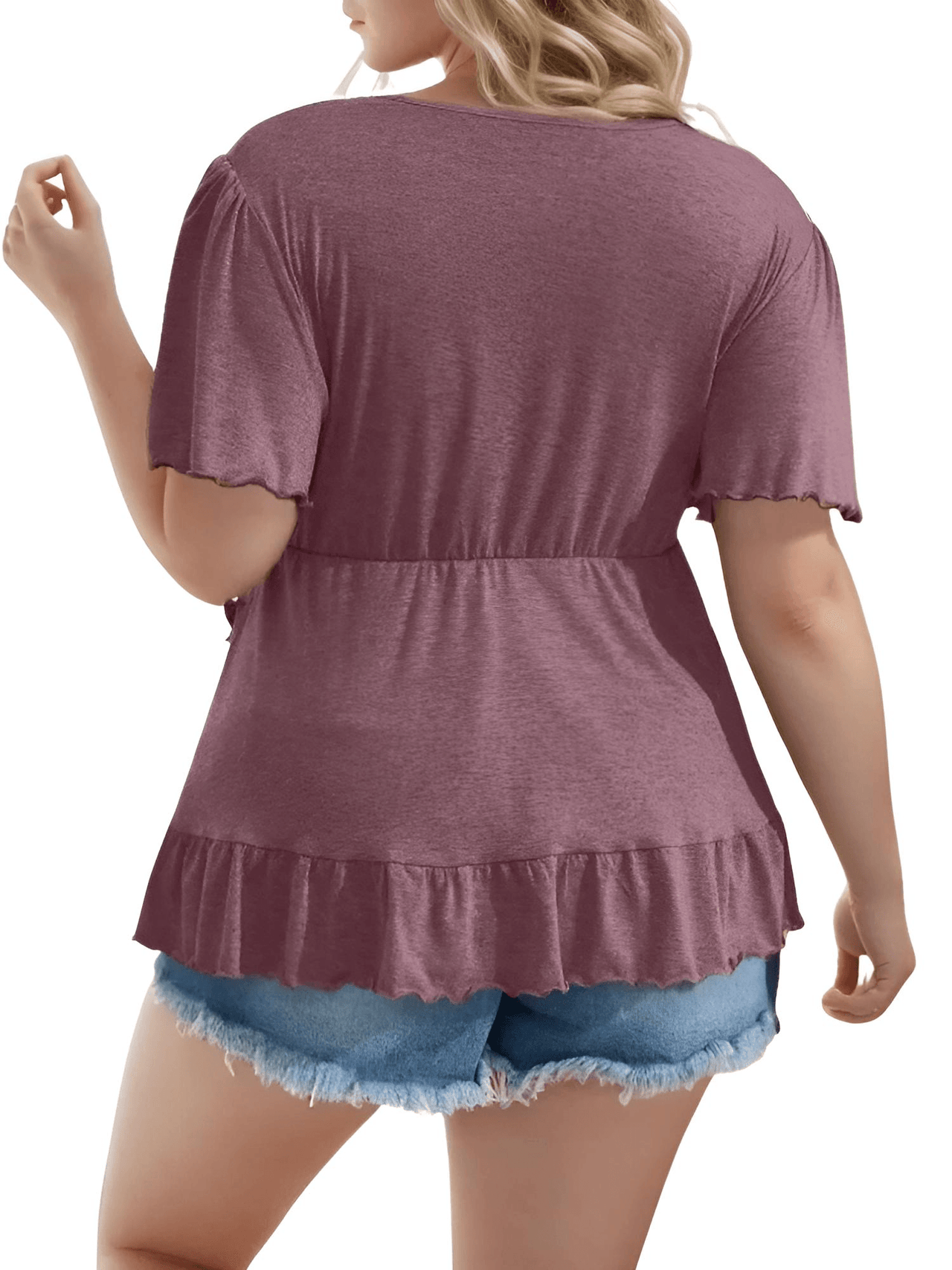 New Women's Ruffled Plus Size Shirts European and American Casual Solid Color Shirts, Drestiny, Casual Shirts, Plus Size Casual Shirts, Short Sleeves, Black, Navy, Purple, Burgundy, XL, XXL, 2XL, 3XL, 4XL, 5XL, United States, USA, Canada, Australia, New Zealand, United Kingdom, UK, plus size ruffle sleeve top, womens plus size ruffled blouse, plus size peplum top with ruffles, ruffled plus size shirt for women, plus size burgundy tops for women, shopdrestiny.com
