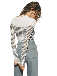 Thumbnail for Be Real Not Perfect Long Sleeve Transparent Bodysuit Women's Paneled Newspaper Long Sleeve Round Neck Shirts Beautiful Hot, Drestiny, Bodysuits, Long Sleeve Shirts, Women's Shirts, Casual Shirts, White, Black, S, M, L, United States, Canada, Australia, New Zealand, United Kingdom, Top Selling Shirts For Women, FR, Gender_Women, shopdrestiny.com