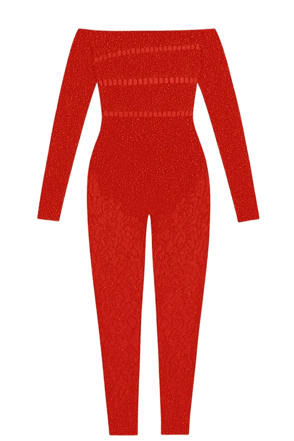 Red knitted jumpsuit on a white background