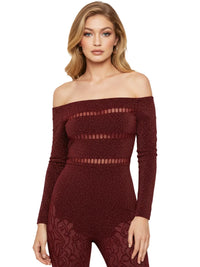 Thumbnail for Off Shoulder Long Sleeve Sheer Jumpsuit Women's Fashion High Stretch Hollow Out Sexy Sparkly Party Rompers